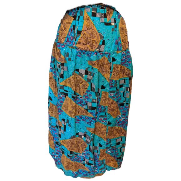 Vintage 80s Womens Two Piece Top & Skirt Set Abstract Blue Retro Statement Sz L - Picture 3 of 11